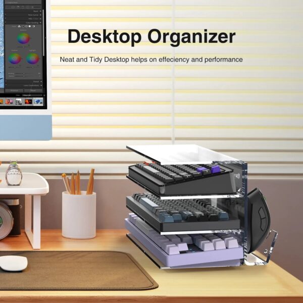 S7c5e140f37ea4fa6b991925be9658240U.jpg Keyboard Mouse Desktop Organizer Acrylic 3 Tier Stand Frame Shelf Lightweight Keyboard Storage Tool For Study Room Exhibition