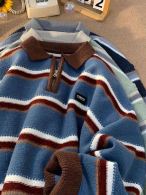 S7c709f8cd7e949128f4f95c53a533fecY.jpg Japan Men's Y2K Knitted Warm Polo Knit Striped Turtleneck Sweater Shirts Winter Streetwear Knitwear Korean Clothes Jumper Men