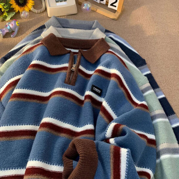 S7c709f8cd7e949128f4f95c53a533fecY.jpg Japan Men's Y2K Knitted Warm Polo Knit Striped Turtleneck Sweater Shirts Winter Streetwear Knitwear Korean Clothes Jumper Men