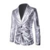 Hot Stamping Glossy Casual Suit for Men Slim Fit 2 Piece Solid Shiny Party Gold Silver Black Suit for Men Blazer Jacket & Pants