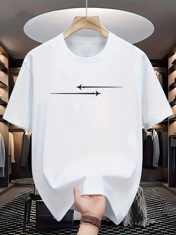 S7cc56abc1d4c4001b66b1d74c1e584234.jpg Summer Men's 100% Cotton Casual Loose Large Creative Airplane Pattern Printed Comfortable Sports Round Neck Short Sleeve T-shirt