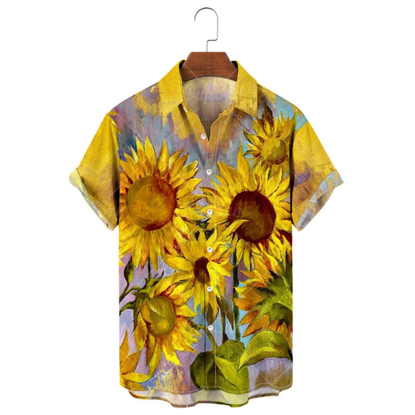 S7cd8bd7bf99641278b16df68b1c933c1s.jpg Men's Hawaiian Shirt, 3D Sunflower Print T-Shirt, Floral Single Row Button Lapel, Large 5XL, Casual Style, Beach To