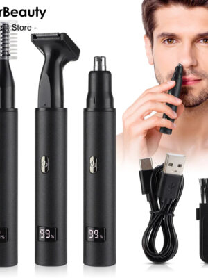 3 in 1 Electric Nose Ear Hair Trimmer for Men LED Display Eyebrow Beard Hair Clipper Shaver USB Rechargeable Easy Cleansing