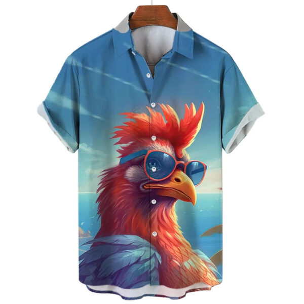 Funny Chicken Graphic Shirts For Men Clothes Cute Cartoon Hawaiian Short Sleeve Fashion Animal 3D Print Blouses Y2k Beach Shirts