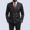 Men Double Breasted Suit Black Slim Fit High Quality Wedding Costume Party Prom Gold Button Male Suits