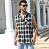 Men's Summer Fashion Casual Plaid Print Sleeveless T Shirt Vest Buckle Sanding 2023 Korean Style Mens Tank Tops Beach Vest