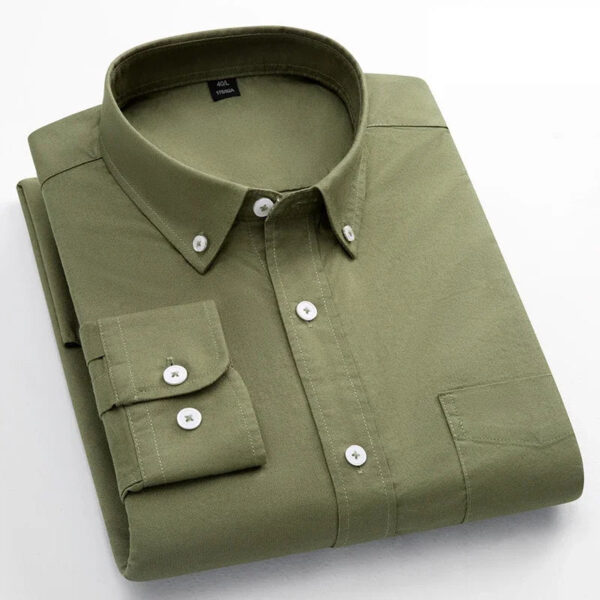 S7d7b68e2b58f40fa8429633194ac0778d.jpg New in shirt 100%cotton long-sleeve shirts for men fashion Casual plain shirt solid color Oxford single pocket top white clothes