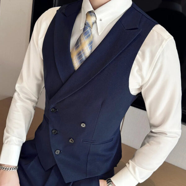 S7e61424d77f84937976ecbfbee1df5087.jpg Men Vest Black With Lapel Solid Double Button Waistcoat For Wedding Groom Banquet Business Casual Work Daily Men Suit Vest