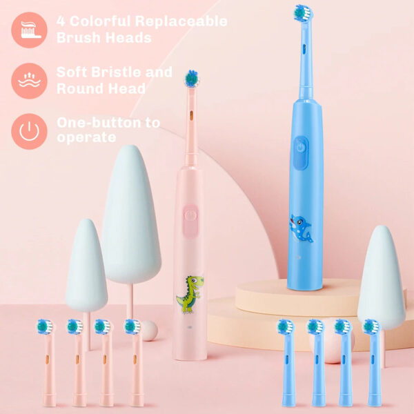 S7f091cf916884c46bb55bbc384b2227cC.jpg Rotating Electric Toothbrush Children Teeth Cleaning with Replacement Head Ultrasonic Waterproof Rechargeable Sonic Toothbrush