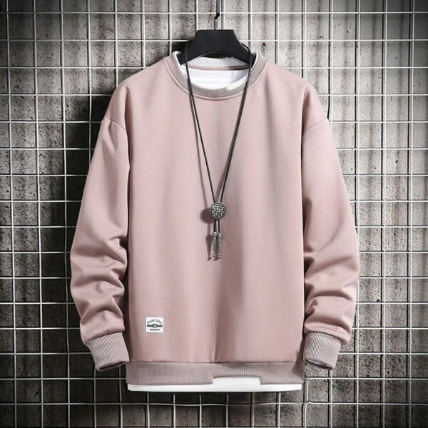 S7fce86b16e5249d9a2dd65f15f4161d1A.jpg Mens Casual Sweatshirts Hoodie Men Fake Two Pieces Multi Color O-Neck Fashion Harajuku Style Male Sweatshirt 2023 New