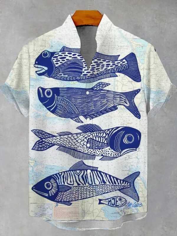 S7fda29bafbd0454a90273590a614cde9D.jpg 2025 elegant fish print men's new linen comfortable breathable fabric short sleeved shirt for fishing enthusiasts to wear