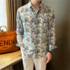 Men Clothing Korean Fashion Floral Print High Street Chic Shirt Spring Autumn Casual Long Sleeve Slim Fit Tops Camisas De Hombre