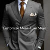 High Quality Brown Men's Suits Double Breasted Bespoke Double Breasted Peaked Lapel Formal Blazer Slim Fit 2 Piece Jacket Pants