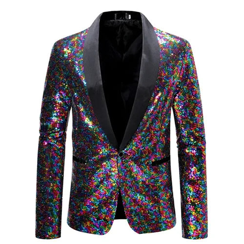 S804ef78b8a54488c8939640bf29b6c109.jpg Fashion Men Luxurious Sequin Plaid Suit Jacket Gold / Silver Singer Host Stage Party Loose Dress Blazer Coats