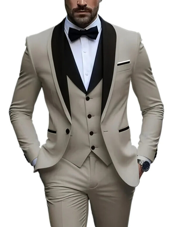 S808b4749a448462093a3abba20e6ebe9m.jpg White Slit Mens Suits 3 Piece Black Shawl Lapel Casual Groom Tuxedos for Wedding Groomsmen Suits Men 2025 (Blazer+Vest+Pant)