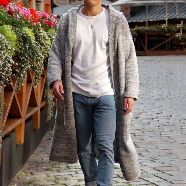 Sweater Men's Trench Coats Knitted Long Sleeve Button Knit Hooded Cardigan Fall Winter Men Overcoats Streetwear Vintage Sweaters