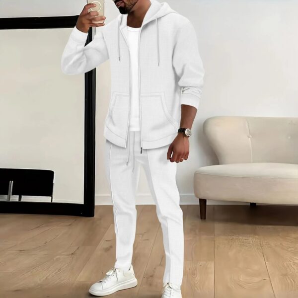 S80ddc7067ee64b58873856e5e456f2baQ.jpg Spring and autumn new Waffle men's casual slim-fit hooded long-sleeved cardigan matching color fashion high quality tracksuit pa