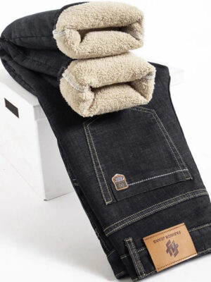 S80fae9d1ba874b82bfe36fb647ec8c15Z.jpg Winter Lamb Fluff Denim Straight Pants Men Thicken Big Size 40 Jeans High Waist Stretch Jeansy Fleece Lined Warm Slim Vaqueros