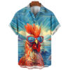 Funny Chicken Graphic Shirts For Men Clothes Cute Cartoon Hawaiian Short Sleeve Fashion Animal 3D Print Blouses Y2k Beach Shirts