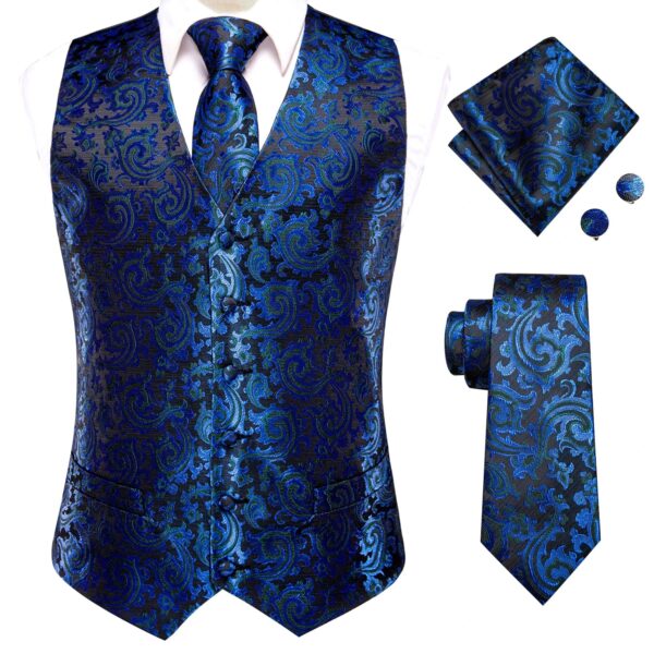 Wedding Purple Men Vest Paisley Floral Necktie Handkerchief Cufflinks Sets Blue Green Red Male Sleeveless V-Neck Waistcoat Party