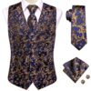 Wedding Purple Men Vest Paisley Floral Necktie Handkerchief Cufflinks Sets Blue Green Red Male Sleeveless V-Neck Waistcoat Party