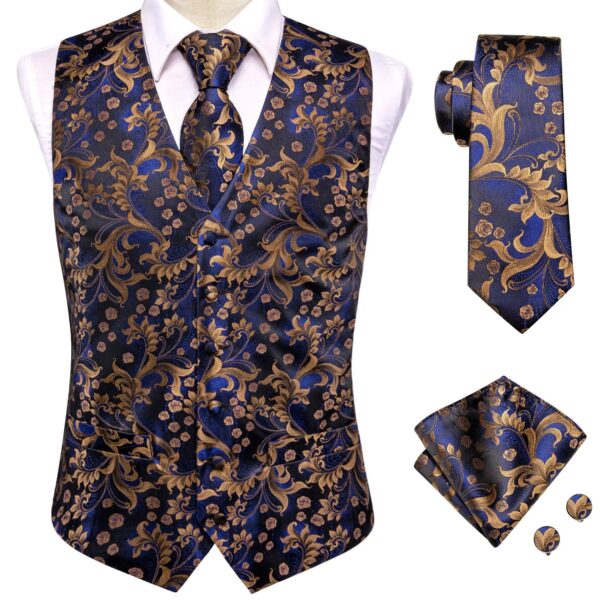 Wedding Purple Men Vest Paisley Floral Necktie Handkerchief Cufflinks Sets Blue Green Red Male Sleeveless V-Neck Waistcoat Party