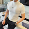 S83171ac12607447f871d95657d184c92Q.jpg Summer Half High Collar Elastic T Shirts For Men Korean Fashion Versatile Slim Fit Short Sleeve Casual Pullovers Tops Tees 4XL-M