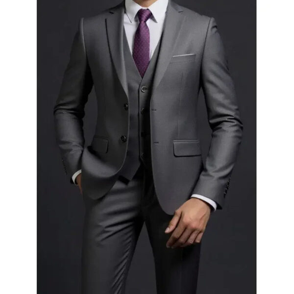 S838c87ce945344809f3b990a2a65c25e8.jpg Suit (Blazer+ Vest + Trousers) Men's Fashionable Gentleman Business British Style Solid-color Banquet Host Casual Wedding Suit