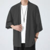 Spring Summer Men's Japanese Kimono Shirts Casual Open Stitch Lightweight Fashion Solid Three Quarter Loose Couple Shirts M-5XL