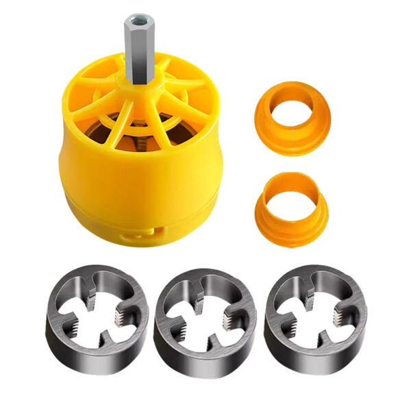 S84b1dcd779f049688f338537ddef616eF.jpg PVC Pipe Threader Kit With 1/2In 3/4 In 1 Inch Dies Pipe Threader Plastic Threading Device Electric Threading Machine Tool