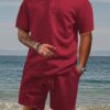 2025 Summer New Men's Casual Sportswear Polo Shirt With A Lapel, Men's Short-sleeved Shirt And Shorts, Jacquard Texture Suit