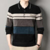 S865088ec65e04262a4d57d82f26d3c96c.jpg Men's Lapel Sweater Fashion Striped Knitted Pullovers Autumn Winter Fleece Lined Knitwear Thickened Jumpers New Jersey