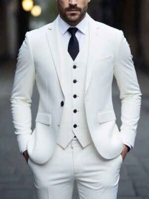 S8693213fc9c841158619221d9aa360bbH.jpg Men's Three-Piece White Suit, Anti-Wrinkle, No-Iron, Anti-Stick Fur Business Formal Suit, Four-Season Workplace Work Clothing Dr