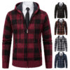 S87187bd2ca25480194a6ef28825cc3e11.jpg Autumn Winter Men's Cardigan Fashion Plus Velvet Padded Knit Jumpers Male Sweater Hooded Plaid Korean Luxury Brand Coat