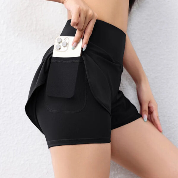 S872b909c9eb84f39a33271be2cbd4d9f8.jpg quick-drying women's running shorts sports layer elastic waist active sports shorts with pockets yoga shorts