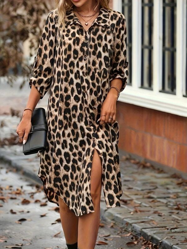 S872e3e8eeae044af94e56832eedd6786n.jpg BWQ New Elegant Women's Summer Leopard Shirt Dress Casual Loose Turn Down Collar Mid Calf Straight Long Dresses 2025