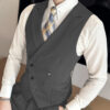 S883ef5f0f88a457d8a4eb81849eb1426S.jpg Men Vest Black With Lapel Solid Double Button Waistcoat For Wedding Groom Banquet Business Casual Work Daily Men Suit Vest