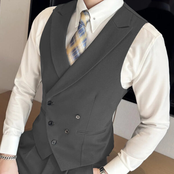 S883ef5f0f88a457d8a4eb81849eb1426S.jpg Men Vest Black With Lapel Solid Double Button Waistcoat For Wedding Groom Banquet Business Casual Work Daily Men Suit Vest