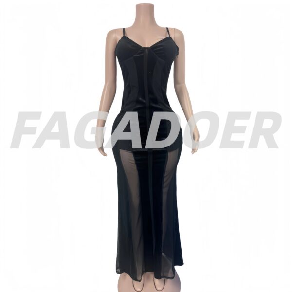 S88531b5b63dd4ca6a936d9d9467df16dB.jpg FAGADOER Sexy Mesh Patchwork Bodycon Dresses Woman Spaghetti Strap Sleeveless Backless Dress Elegant Female Streetwear Vestidos