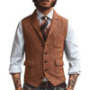 Men Vest Brown Herringbone Business Waistcoat Jacket Casual Slim For Wedding Groom Banquet Gilet Vest