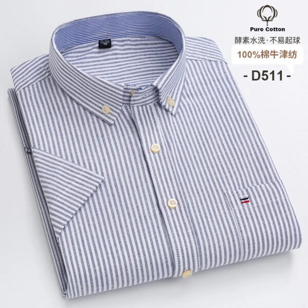 S88a1b2e0419b407e9324c005c8db0208L.jpg Fashionable Men's Shirt Short Sleeve 100% Cotton Oxford Stripe Plaid Formal Men's Casual Social Shirt Available in Large Sizes