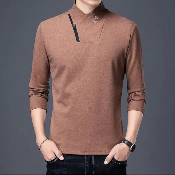 Double Sided Velvet Men Casual Sweater Fashion Versatile Autumn Winter Long Sleeve Solid Embroidered Button Bottoming Pullovers