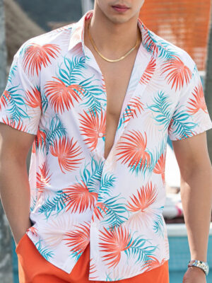 S88e1c82bbb314373a4d37fe5b98df43bj.jpg Hawaiian Shirt For Men 2024 New In 3d leaf Print Short Sleeve Tops Summer Fashion Casual Oversized Clothing Outdoor Shirts