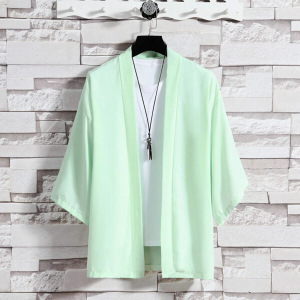 Spring Summer Men's Japanese Kimono Shirts Casual Open Stitch Lightweight Fashion Solid Three Quarter Loose Couple Shirts M-5XL