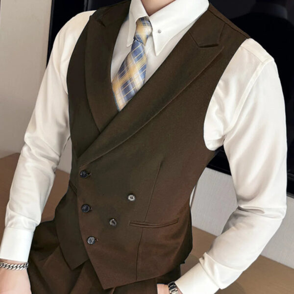 S8934c71719fa4fb4af7d86c5400301a67.jpg Men Vest Black With Lapel Solid Double Button Waistcoat For Wedding Groom Banquet Business Casual Work Daily Men Suit Vest