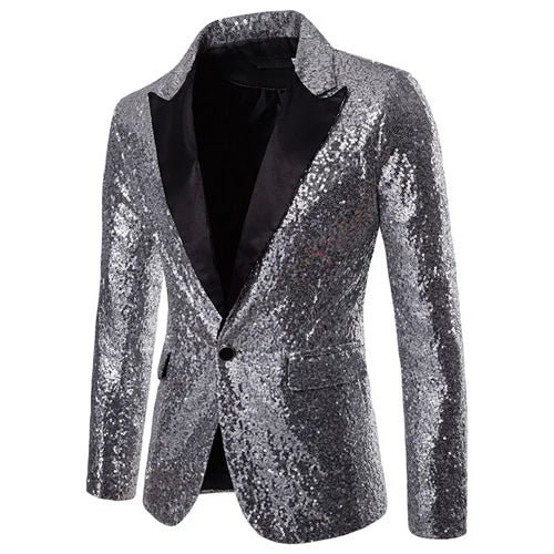 S8972c112aefe4cb29aef5af516bed361s.jpg Fashion Men Luxurious Sequin Plaid Suit Jacket Gold / Silver Singer Host Stage Party Loose Dress Blazer Coats