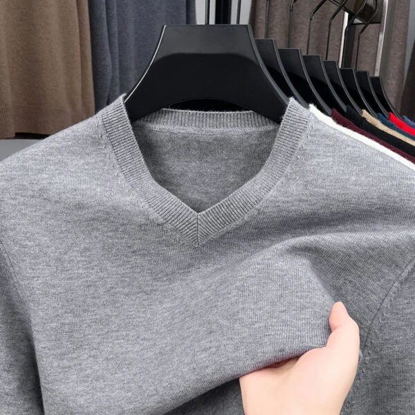 S898079a75e3d4a88911a4189f7d0b505p.jpg New Sweatwear Men's V Neck Basic Solid Color Sweaters Round Neck Elastic Pullovers Warm Autumn Knitted Oversized Sweater Men