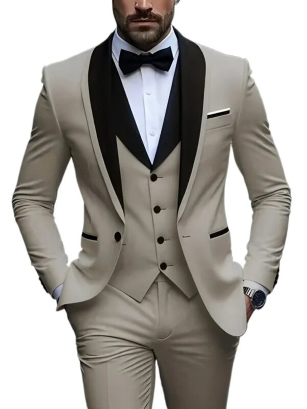 S89aa54fe4cd94a3cbe250c7af438249eU.jpg White Slit Mens Suits 3 Piece Black Shawl Lapel Casual Groom Tuxedos for Wedding Groomsmen Suits Men 2025 (Blazer+Vest+Pant)