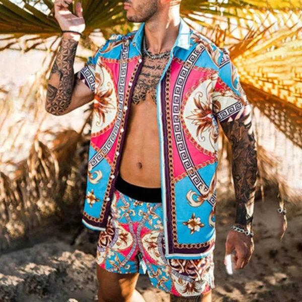 S89d9192229994c529c69b3405fd2ba85V.jpg 2024 Summer Men's Fashion Leopard Print Short Sleeve Shirt And Shorts Set Beach Style T Shirt Breathable Shorts Two Piece Set