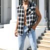 Men's Summer Fashion Casual Plaid Print Sleeveless T Shirt Vest Buckle Sanding 2023 Korean Style Mens Tank Tops Beach Vest